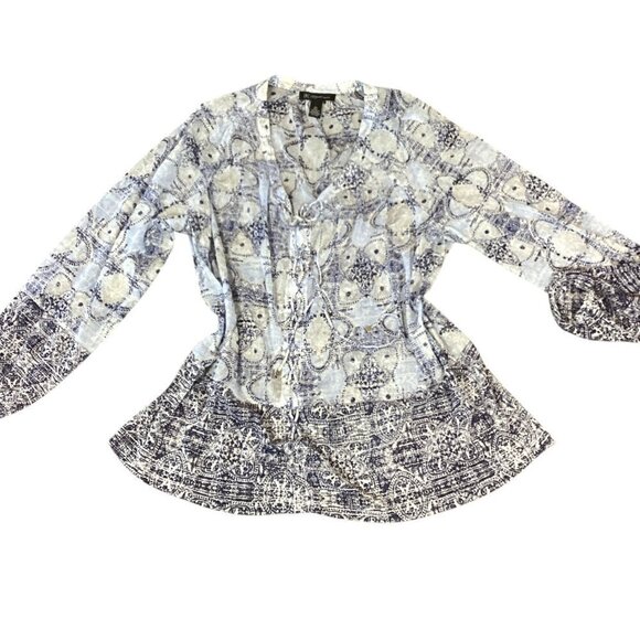 INC International Concepts Lace-up Sheer Shimmer Blouse Plus Sz 2X #308A - Picture 2 of 7